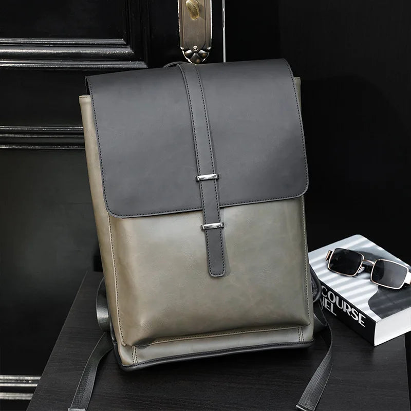 Vintage Men's Backpack Crazy Horse PU Backpack Men Outdoor Travel Large Capacity Student School Bag Computer Bag Male Backpacks