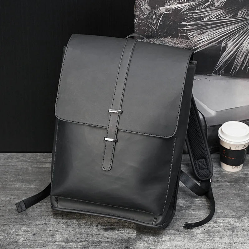 Vintage Men's Backpack Crazy Horse PU Backpack Men Outdoor Travel Large Capacity Student School Bag Computer Bag Male Backpacks