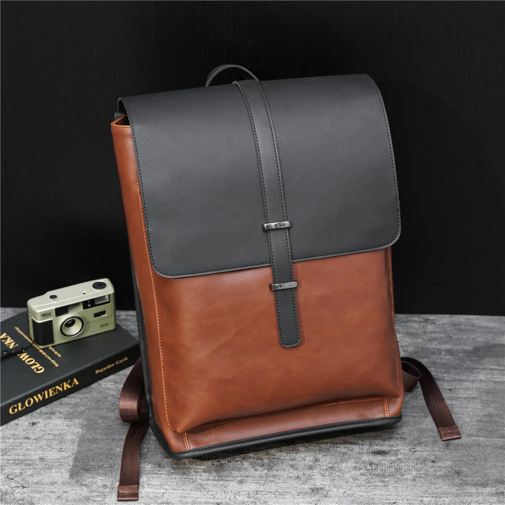 Vintage Men's Backpack Crazy Horse PU Backpack Men Outdoor Travel Large Capacity Student School Bag Computer Bag Male Backpacks