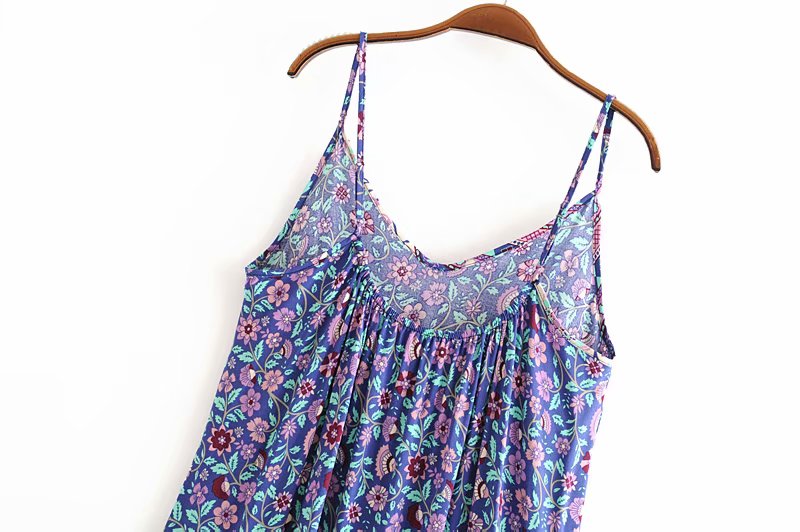 Vintage Floral Purple Multicolor Print on an Easy Breezy, Spaghetti Strap, Bohemian Dress