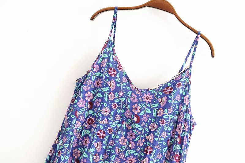 Vintage Floral Purple Multicolor Print on an Easy Breezy, Spaghetti Strap, Bohemian Dress