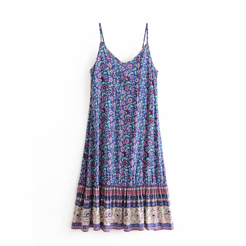 Vintage Floral Purple Multicolor Print on an Easy Breezy, Spaghetti Strap, Bohemian Dress