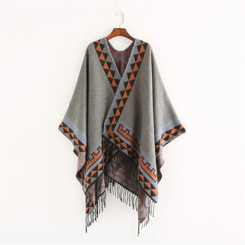 Indigenous Geometric Designs with Tassel/Fringe Pashmina Ponchos.