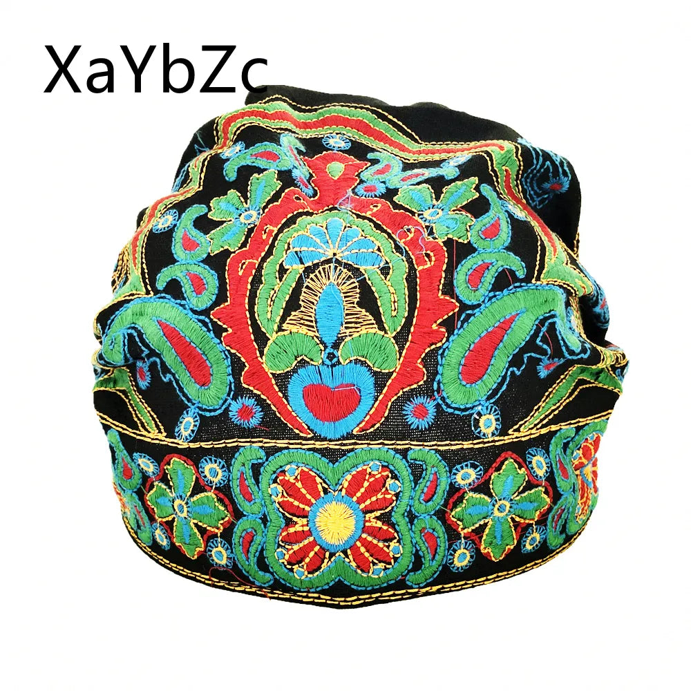 Women Mexican Style Ethnic Vintage Embroidery Flowers Bandanas Red Print Hat