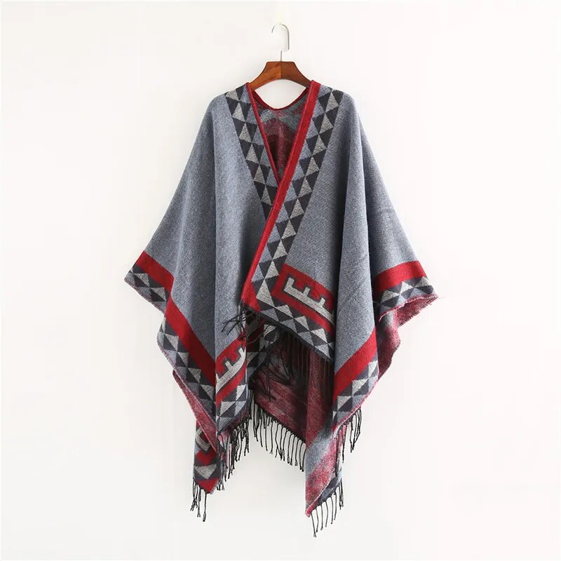 Indigenous Geometric Designs with Tassel/Fringe Pashmina Ponchos.