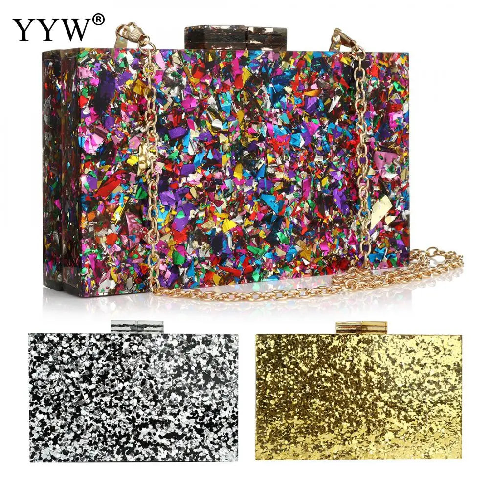 New Wallet Stylish Multi-Color Sequin Evening Bag Luxury Women Bridal Party Prom Blingbling Wedding Clutch Purse Acrylic Handbag