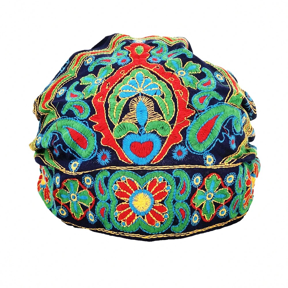 Women Mexican Style Ethnic Vintage Embroidery Flowers Bandanas Red Print Hat