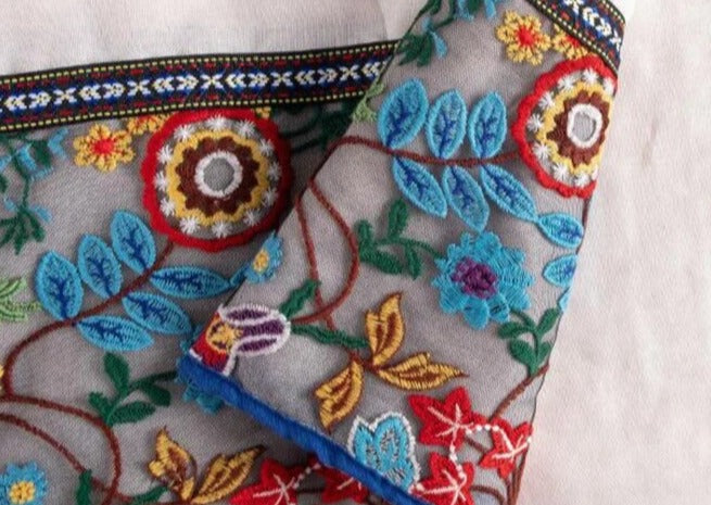 Elegant 2-3 Season Scarves/Shawls Embroidered on the long edge with colorful Floral Designs