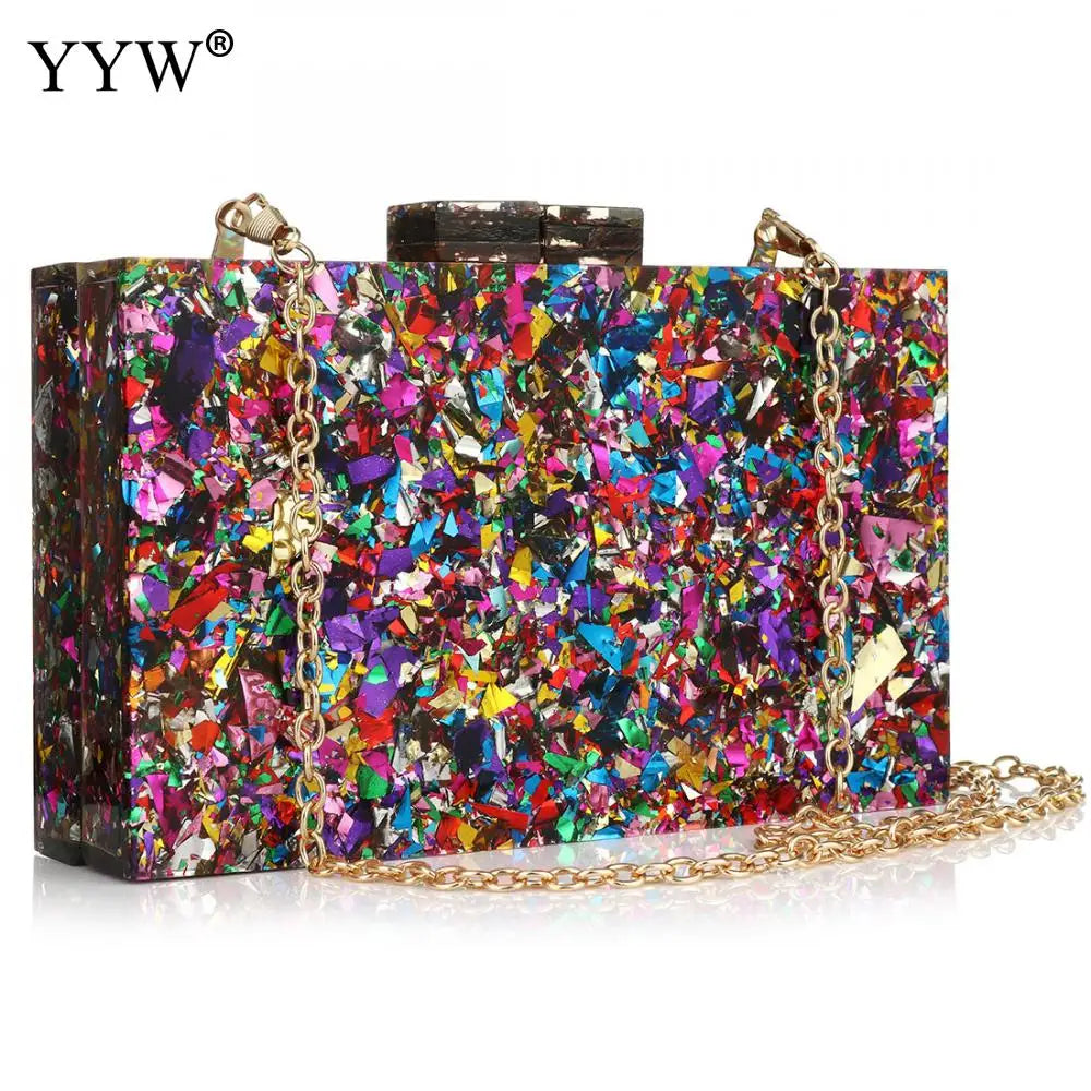 New Wallet Stylish Multi-Color Sequin Evening Bag Luxury Women Bridal Party Prom Blingbling Wedding Clutch Purse Acrylic Handbag