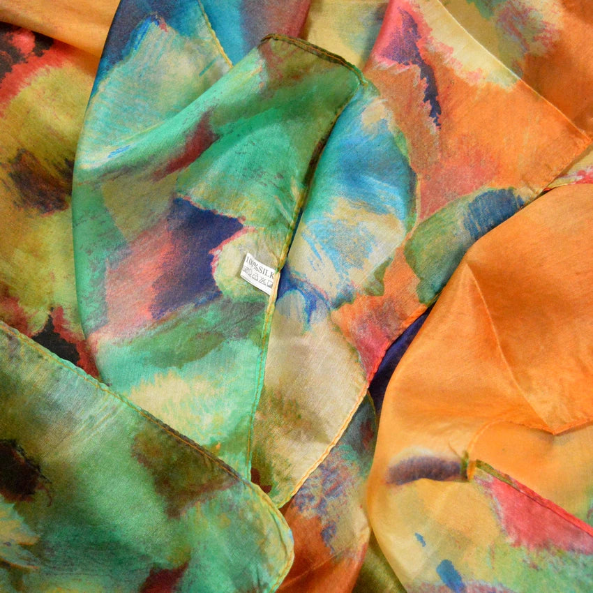 Delightful Scarves of Mulberry Silk in Voluminous Size and Delicious Impressionistic Designs.