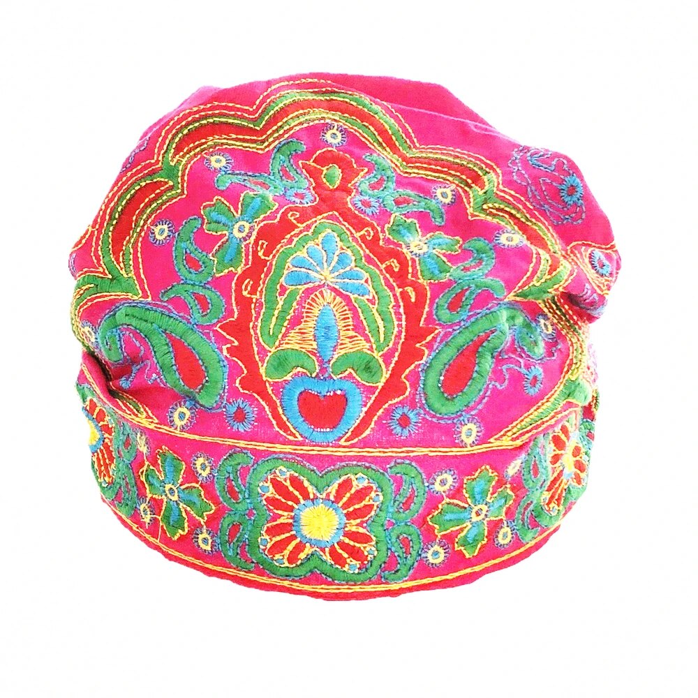 Women Mexican Style Ethnic Vintage Embroidery Flowers Bandanas Red Print Hat