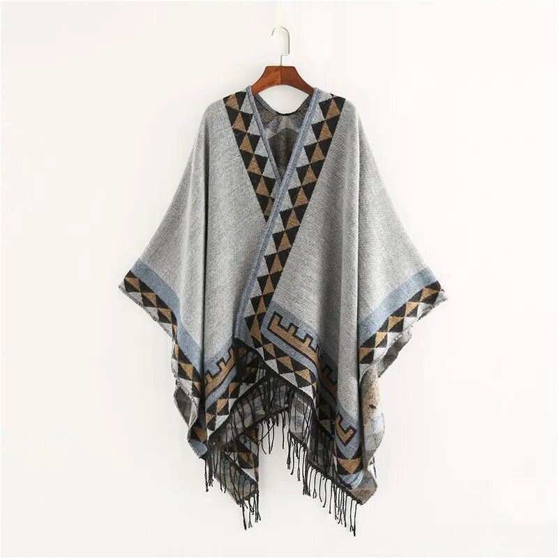 Indigenous Geometric Designs with Tassel/Fringe Pashmina Ponchos.