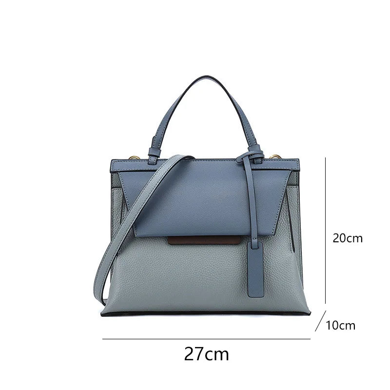 Luxury Women Tote Shoulder Bag Fashion Contrast Color Genuine Leather Ladies Handbags For Shopping Travelling Crossbody Bags