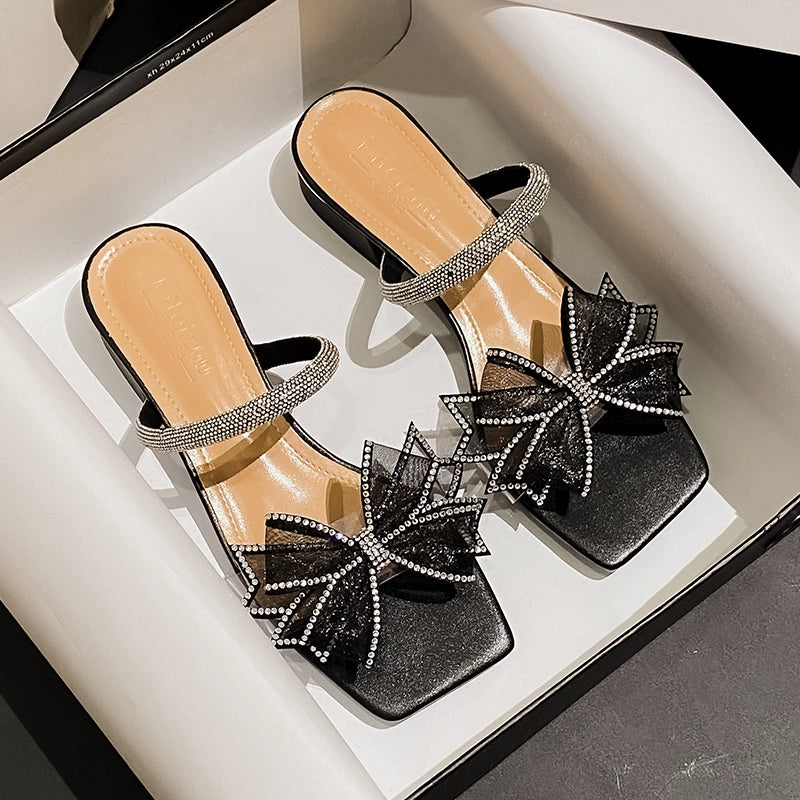 Low Heel, Rubber Sole, Slip-On Fashion Sandals with