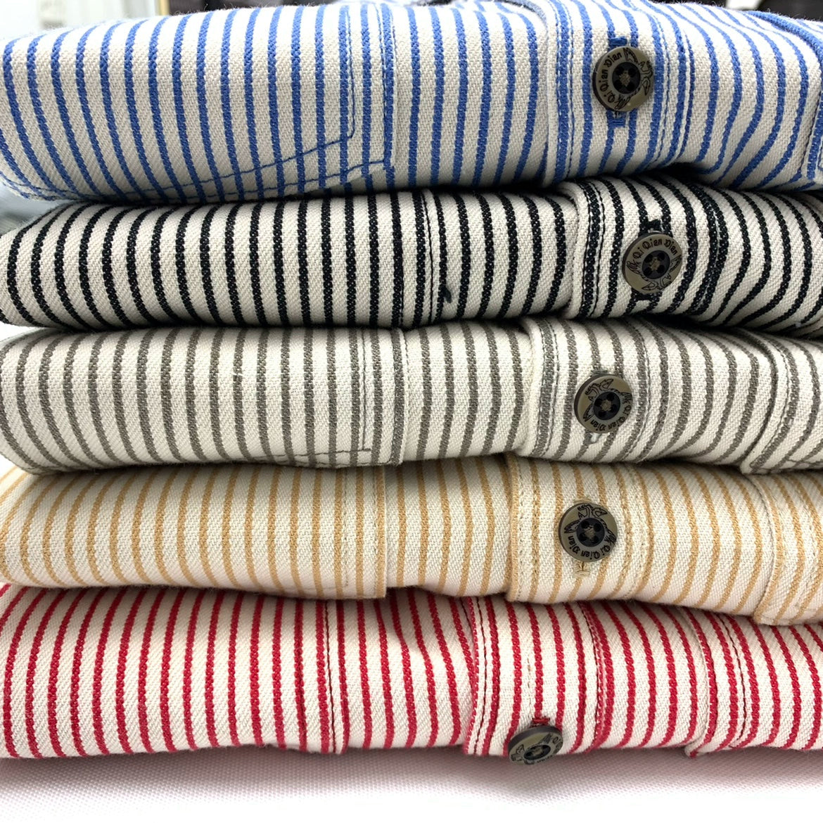 Retro Timeless Design in cool Cotton. Narrow Stripes Three Colors- Long Sleeve Tooling