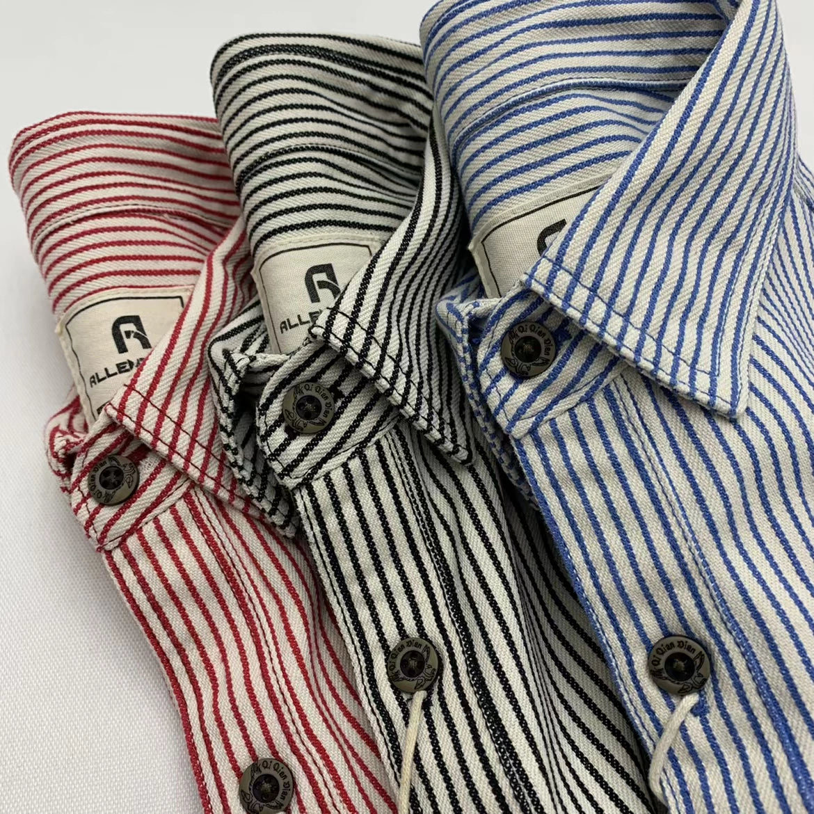 Retro Timeless Design in cool Cotton. Narrow Stripes Three Colors- Long Sleeve Tooling