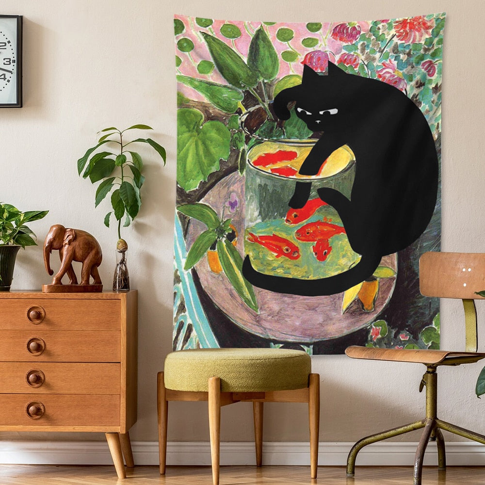 Amusing Cat and Goldfish Matisse Art Copy Wall Hanging adds some whimsy and color to your walls with this playful, colorful piece.