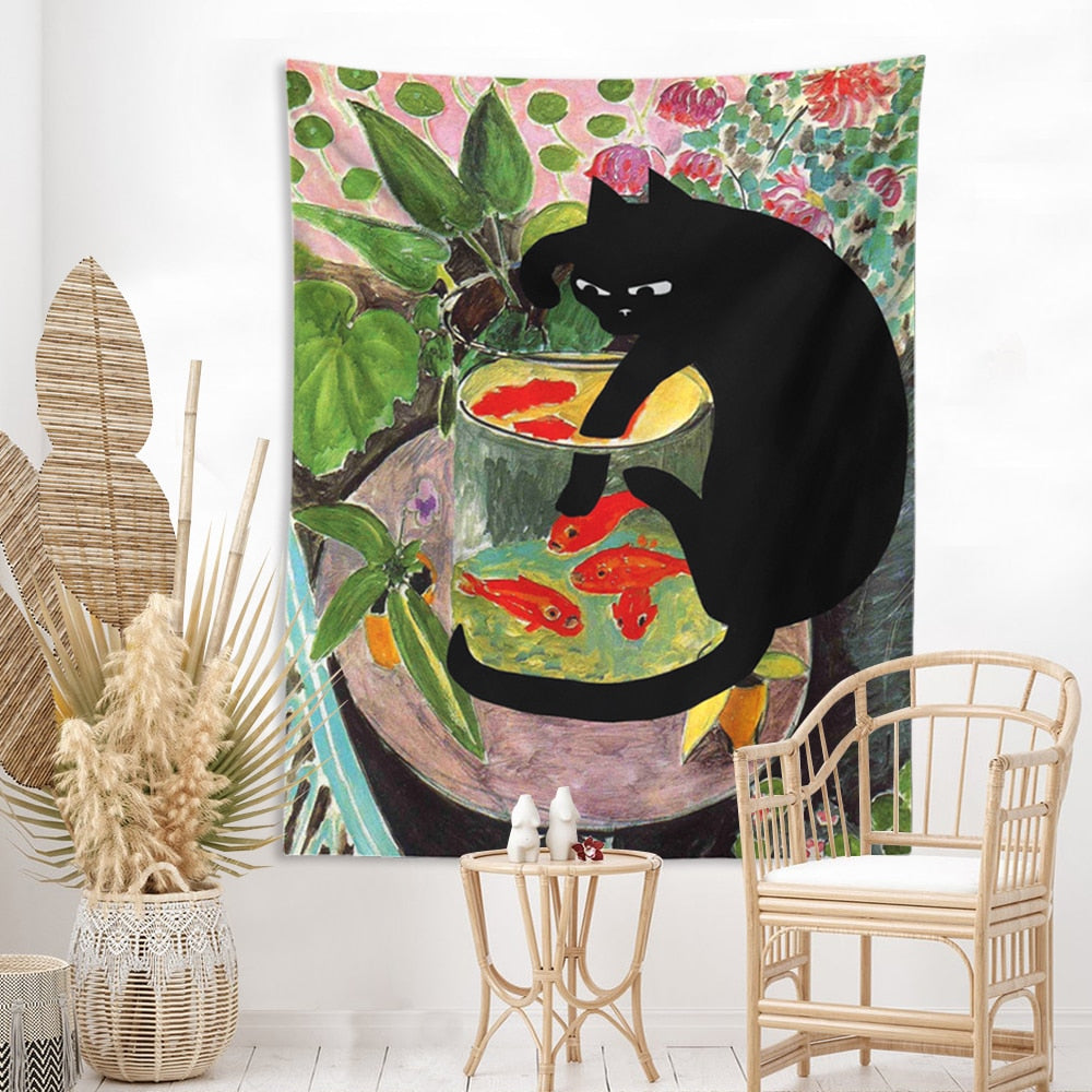 Amusing Cat and Goldfish Matisse Art Copy Wall Hanging adds some whimsy and color to your walls with this playful, colorful piece.