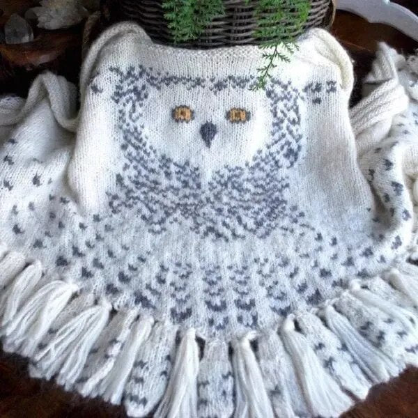 Retro Owl Scarf Hedwig Knitting Pattern Thick Warm Winter Scarf Women Lady Wrap Tassel Scarves Knitted Ladies Shawl Wrap Female