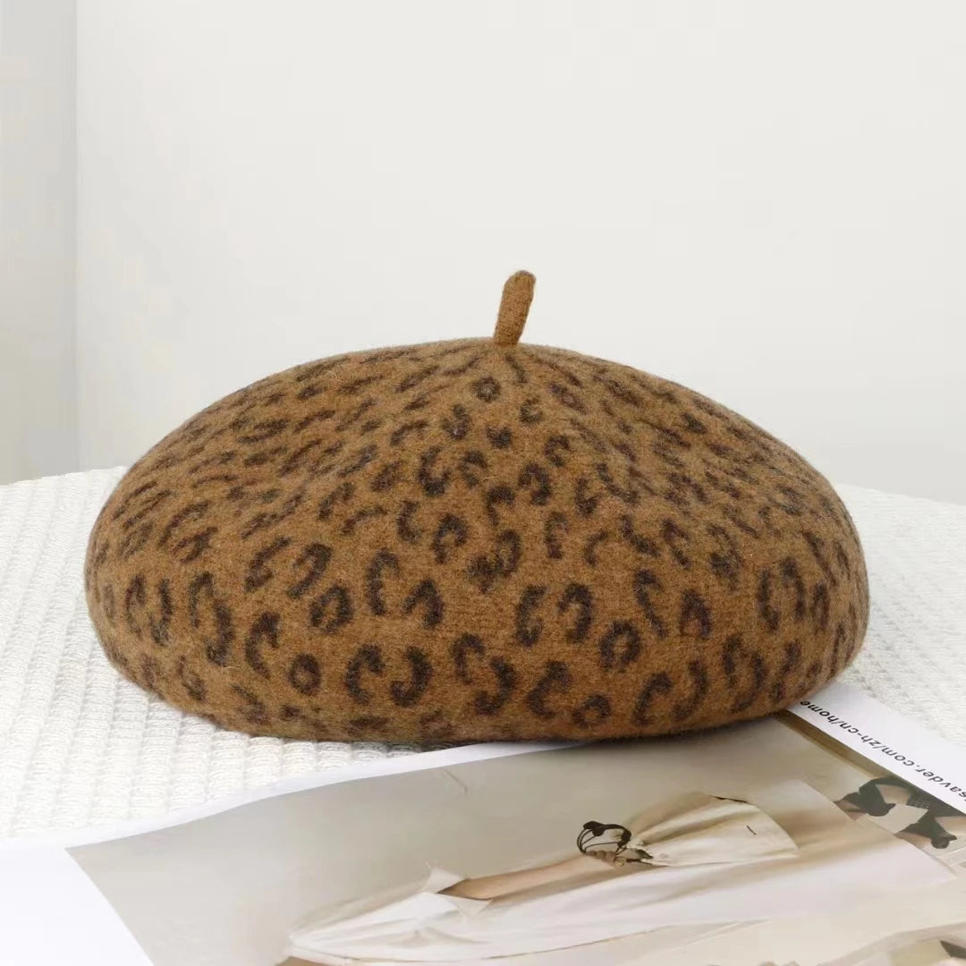 New Fun, Warm, and Elegant Leopard Print Berets in 4 colors. Top quality fashion design. 10" across at crown.