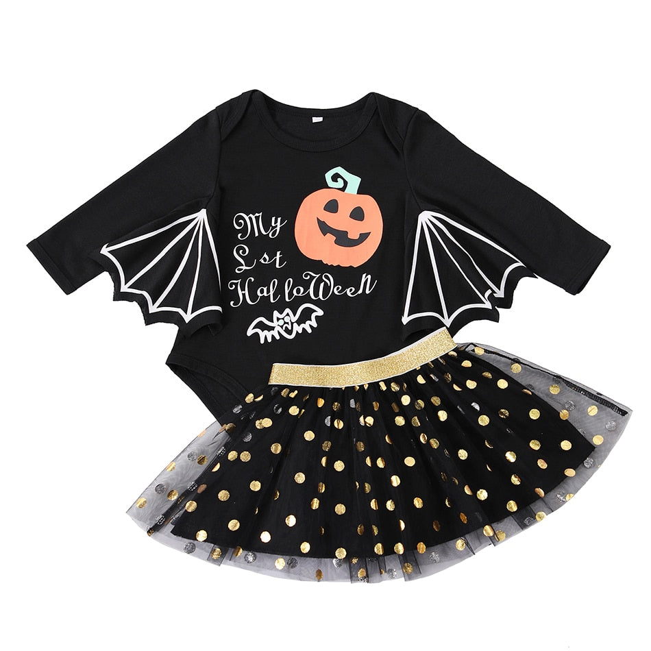 Halloween Pumpkin Dress for Girls Bat Print Mesh Ball Gown Tutu Dresses with Shawl Baby Carnival Easter Party Show Costumes Kids