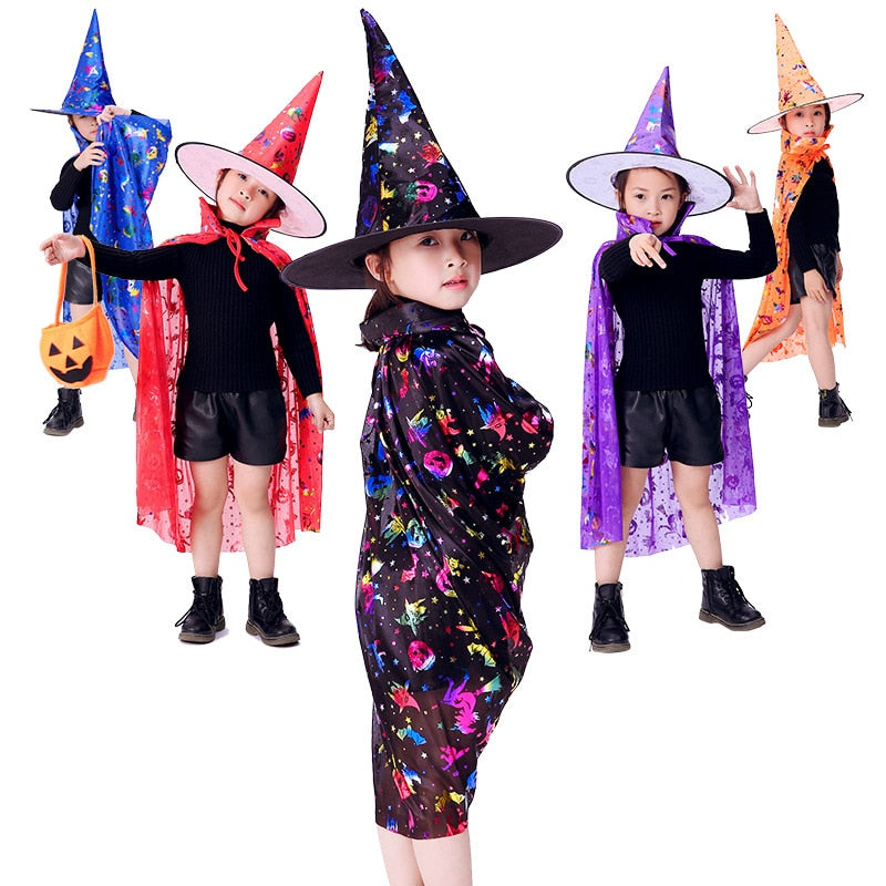 Masquerade Costume Wizard Witch Cloak Cape Robe With Hat For Show Play s Magic Wands Baby Kids  Children  Halloween