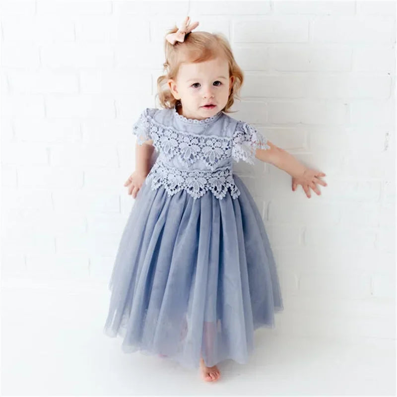 Flower Girl Dress for Wedding Evening Elegant Kids Birthday Party Princess Dress Lace Tulle Kids Clothes Summer Dress for Girls