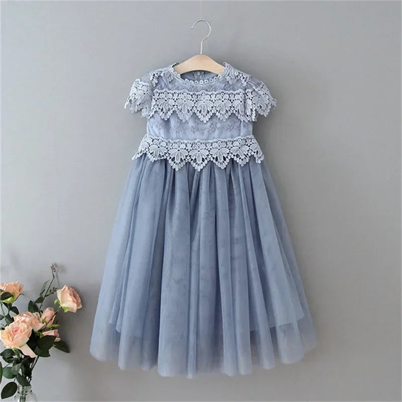 Flower Girl Dress for Wedding Evening Elegant Kids Birthday Party Princess Dress Lace Tulle Kids Clothes Summer Dress for Girls