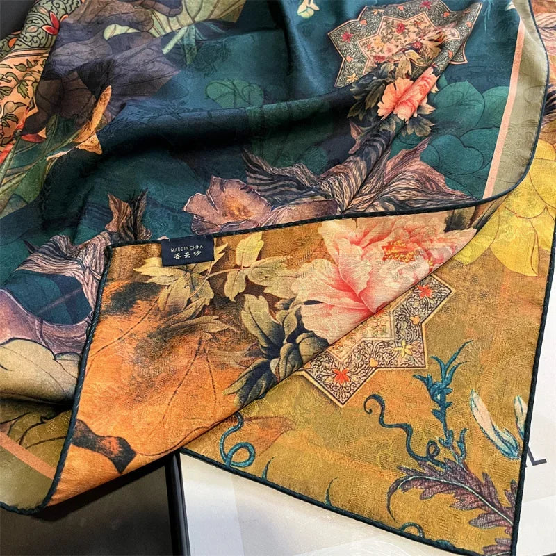 Chinese style lotus fragrant cloud yarn silk scarf female imitation silk shawl 2022 new autumn and winter warm scarf for mother