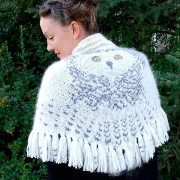 Retro Owl Scarf Hedwig Knitting Pattern Thick Warm Winter Scarf Women Lady Wrap Tassel Scarves Knitted Ladies Shawl Wrap Female