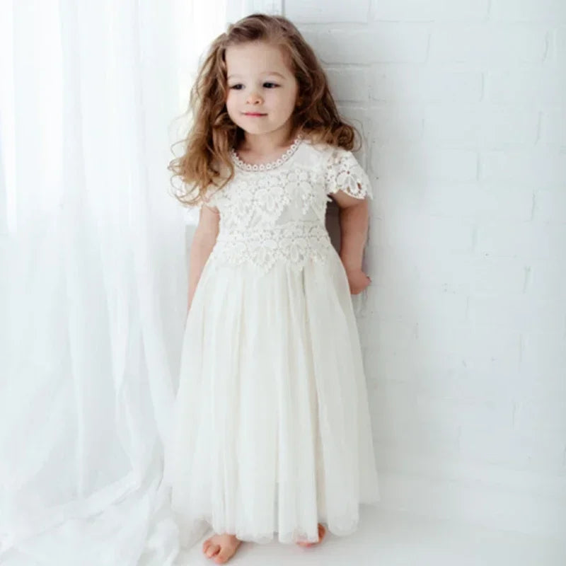 Flower Girl Dress for Wedding Evening Elegant Kids Birthday Party Princess Dress Lace Tulle Kids Clothes Summer Dress for Girls