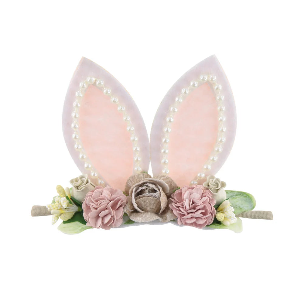 Easter Day Baby Headband Rabbit Ear Newborn Photography Props Boy Girl Nylon Hair Bands Artificial Flower Festival Headwrap