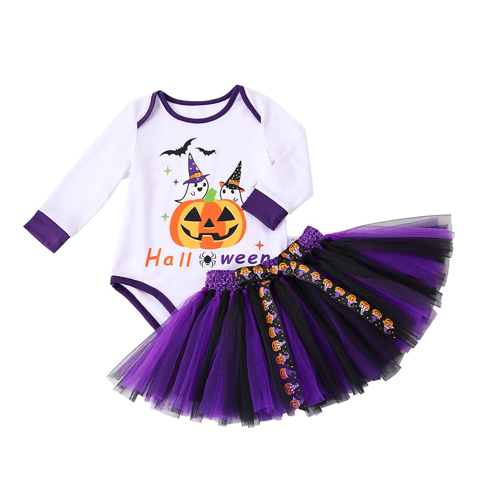 Halloween Pumpkin Dress for Girls Bat Print Mesh Ball Gown Tutu Dresses with Shawl Baby Carnival Easter Party Show Costumes Kids