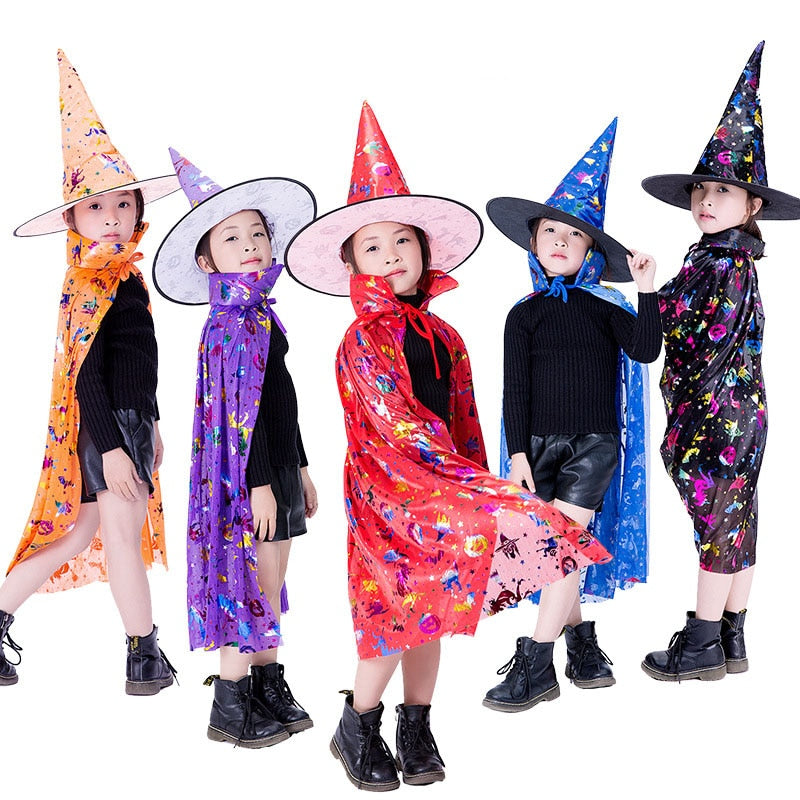 Masquerade Costume Wizard Witch Cloak Cape Robe With Hat For Show Play s Magic Wands Baby Kids  Children  Halloween