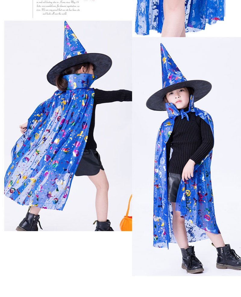 Masquerade Costume Wizard Witch Cloak Cape Robe With Hat For Show Play s Magic Wands Baby Kids  Children  Halloween