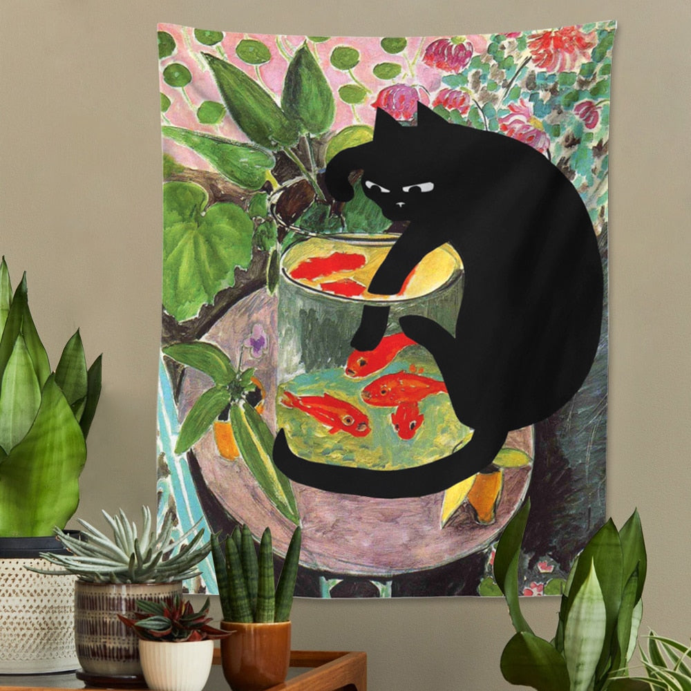 Amusing Cat and Goldfish Matisse Art Copy Wall Hanging adds some whimsy and color to your walls with this playful, colorful piece.