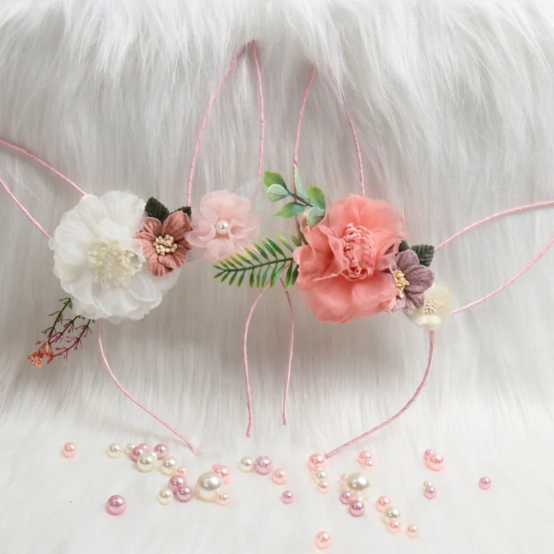 Fake Flower Hair Bands for Girls Boutique Artificial Organza Floral Headband Princess Party Headwear Kids Hair Accessories