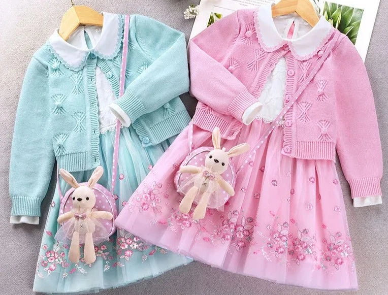 Get ready for Easter in style with this adorable outfit! It comes with a matching bunny purse! Perfect for any Spring celebration, she'll look and feel her best in this unique and fun ensemble.