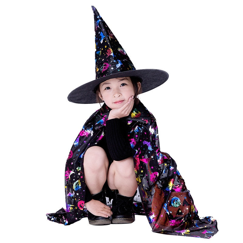 Masquerade Costume Wizard Witch Cloak Cape Robe With Hat For Show Play s Magic Wands Baby Kids  Children  Halloween