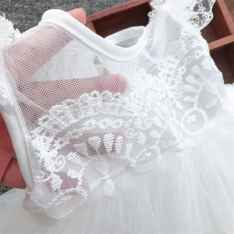 Baby's Baptism/Christening Dress. Birthday. Floral lace and Embroidery is all White. Wedding Flower Girl.