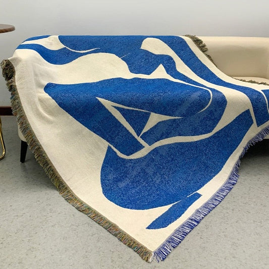 Blue & White Mattise Art Design - Cozy Couch Throw/Outdoor Picnic Mat