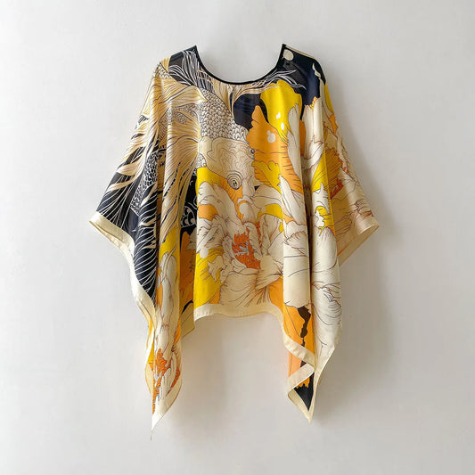 Wearable Artsy Sun Protection - Silky Pullover Scarf with Neckline but not closed. Can be belted or worn loose over Swimwear or Tank top. Dress up or Casual.