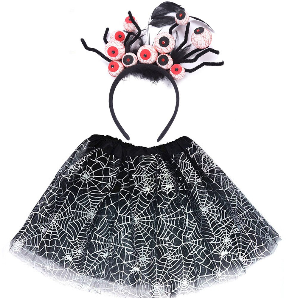 Kids Girls Women Adult Spider Web Tutu Cobweb Skirt Witch Wizard Hat Suit Party Outfits Carnival  Halloween Costume Bat Cloak