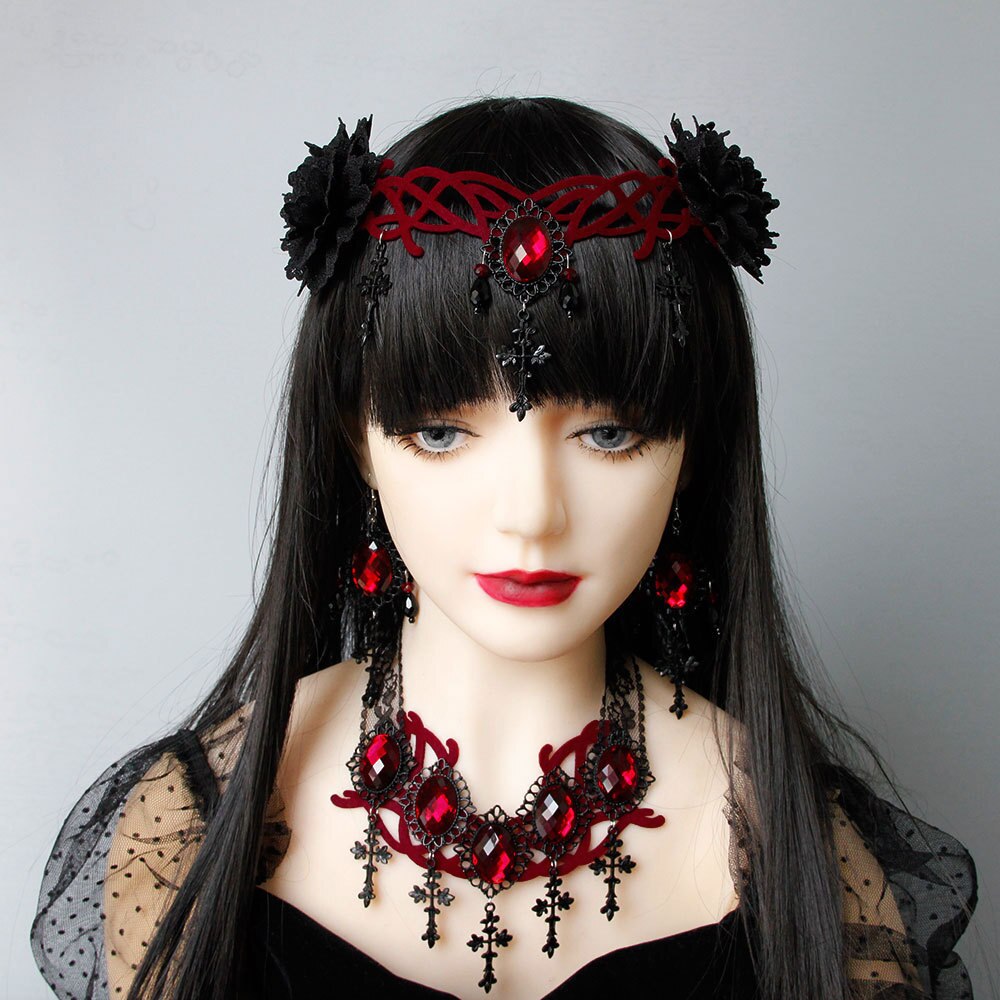 Gothic Floral Headpiece Halloween Headbands Vampire Cosplay Headdress Hair Clip Masquerade Cosplay Headbands for Women and Girls