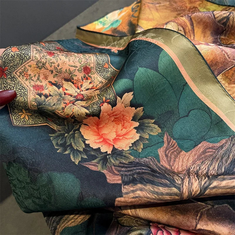 Chinese style lotus fragrant cloud yarn silk scarf female imitation silk shawl 2022 new autumn and winter warm scarf for mother