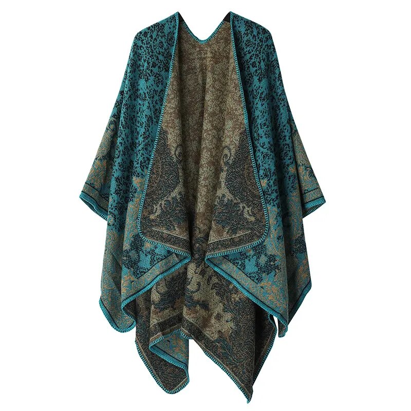 WeHello-Cashmere Winter Warm Ponchos and Capes for Women, Female Shawls and Wraps, Floral Pashmina, Female Lady Poncho Capes