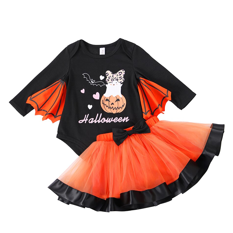 Halloween Pumpkin Dress for Girls Bat Print Mesh Ball Gown Tutu Dresses with Shawl Baby Carnival Easter Party Show Costumes Kids