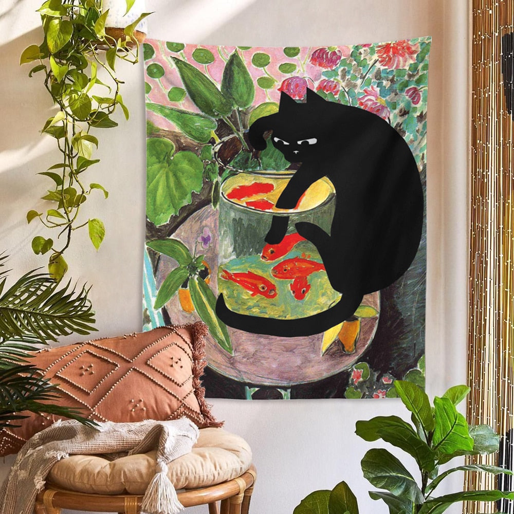 Amusing Cat and Goldfish Matisse Art Copy Wall Hanging adds some whimsy and color to your walls with this playful, colorful piece.