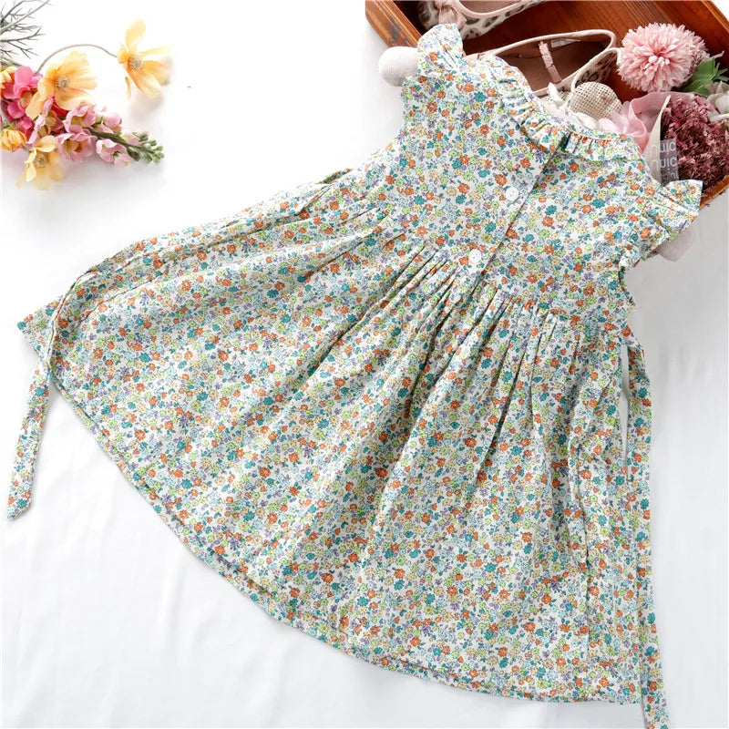 Beautiful Floral Dress with Smocking and Hand Embroidery. Children's Spring & Summer Cotton Dresses for beautiful photos.