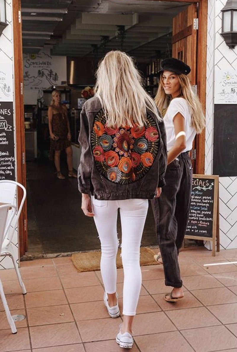 Gypsy Lady Floral Embroidered Denim Jacket. Casual Chic Bohemian Fabness!